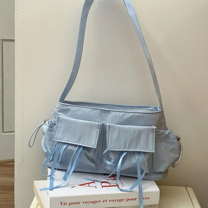 Sweet Girls Bowknot Nylon Shoulder Women Bag Korean Niche Design Bow Summer Travel Beach Bag Female Totes Bags for Women Handbag