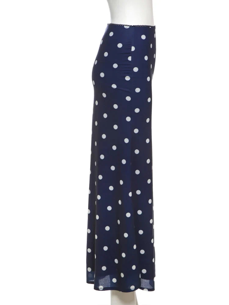 Sexy Polka Dot Print 2-Piece Set Women Halter Bandage Halter Backless Sleeveless Mini Tops+Straight Skirt Matching Suit