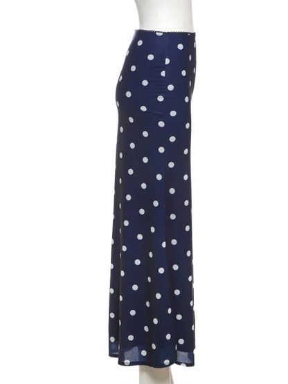 Sexy Polka Dot Print 2-Piece Set Women Halter Bandage Halter Backless Sleeveless Mini Tops+Straight Skirt Matching Suit
