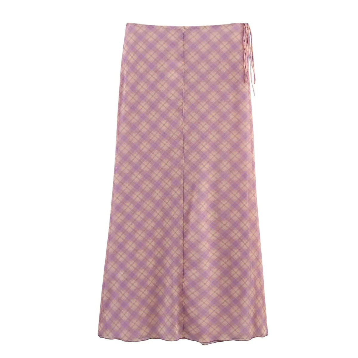 Plaid Retro Sweet Summer Outfits Chic Flare Sleeve Cardigan Top + High Waist Long Skirts 2 Piece Set Pink Y2K Women Set