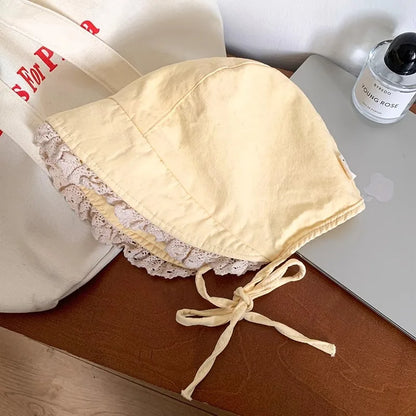 Japanese Retro Y2K Lace Edge Loli Hats for Women Spring and Summer Travel Photo Versatile Sunscreen Sweet Strap Sun Hat