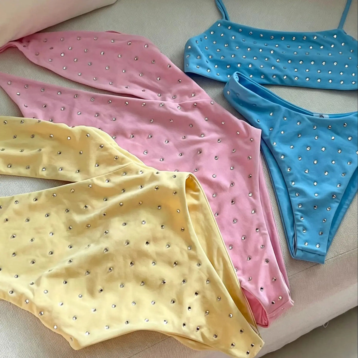 Rhinestones Swimsuit Bikini Swimwear Swimsuit Women Separates Swimwear Two Piece Side Straps Swimsuit Bathing Suit