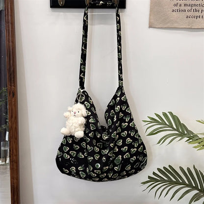 Large Capacity Floral Cotton Floral Print Underarm Bag Single Shoulder Tote Bag Artistic Style Casual Leisure Handbag