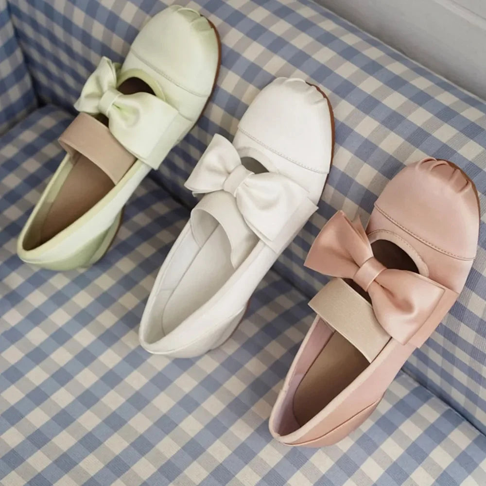 Women's Bow Mary Jane Shoes Square Satin Low Heel Flat Shoes Elegant Strap Ladies Pumps for Wedding Office Daily Wear Shoes