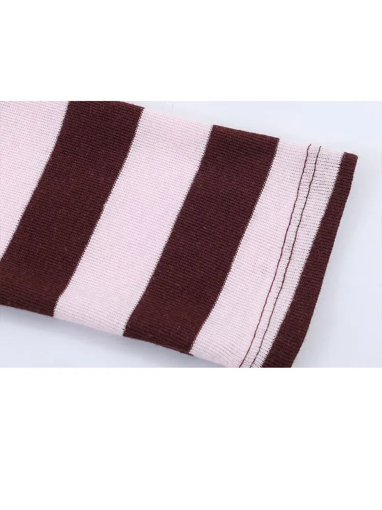 Women's Spring Fashion Versatile Round Neck Striped Short Pullover Top Female Elegant High Street Casual Long Sleeve Top