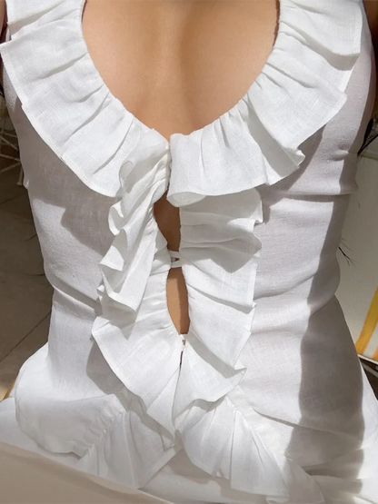 Sets For Women 2 Pieces Ruffes Tank Top Low Rise A-Line Long Skirt See Through French Outfit Summer Clothes For Female