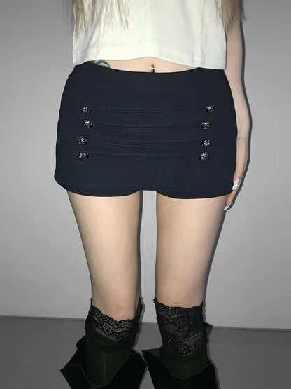 Chic Trend Skirt Women Hottie Sexy Button Patchwork Fashion Wild Midnight High Street Clubwear Simple Daily Outfits