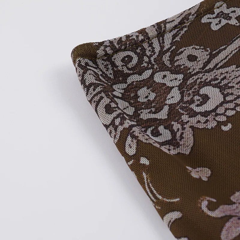 Women's Vintage Brown Floral Print Maxi Skirt New Spring Summer Retro Style A Line Long Skirt Casual Boho Outfit No Belt
