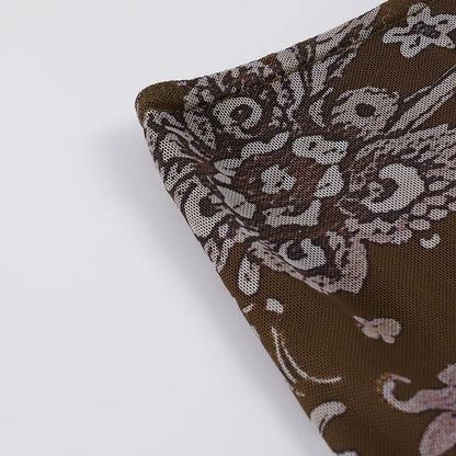 Women's Vintage Brown Floral Print Maxi Skirt New Spring Summer Retro Style A Line Long Skirt Casual Boho Outfit No Belt