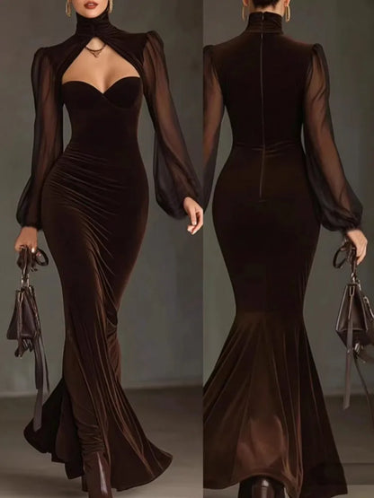 Spring Autumn Velvet Dress Women Long Sleeve Turtleneck Solid Sexy Elegant Evening Party Skinny Stretch Bodycon Dresses