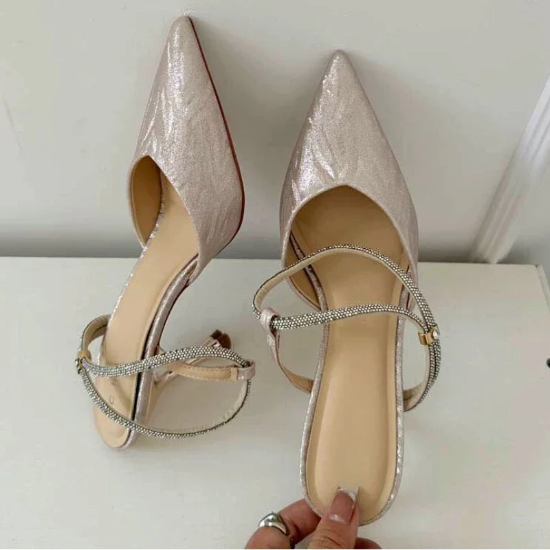 Shiny Pointed Toe High Heels Women Luxury Party Dress Shoes Sexy Elegant Slingback Shoes Fashion Brand Sandals for Women Pumps