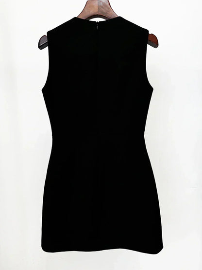 Crew Neck Butterfly Beaded Embellished Box Pleat Mini Dress