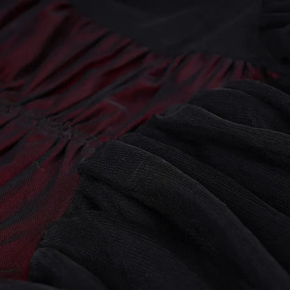 Gothic Black Bow Spaghetti Strap Dress Women Fashion Ruched V Neck Sleeveless Mesh Patchwork A Line Mini Dress Clubwear