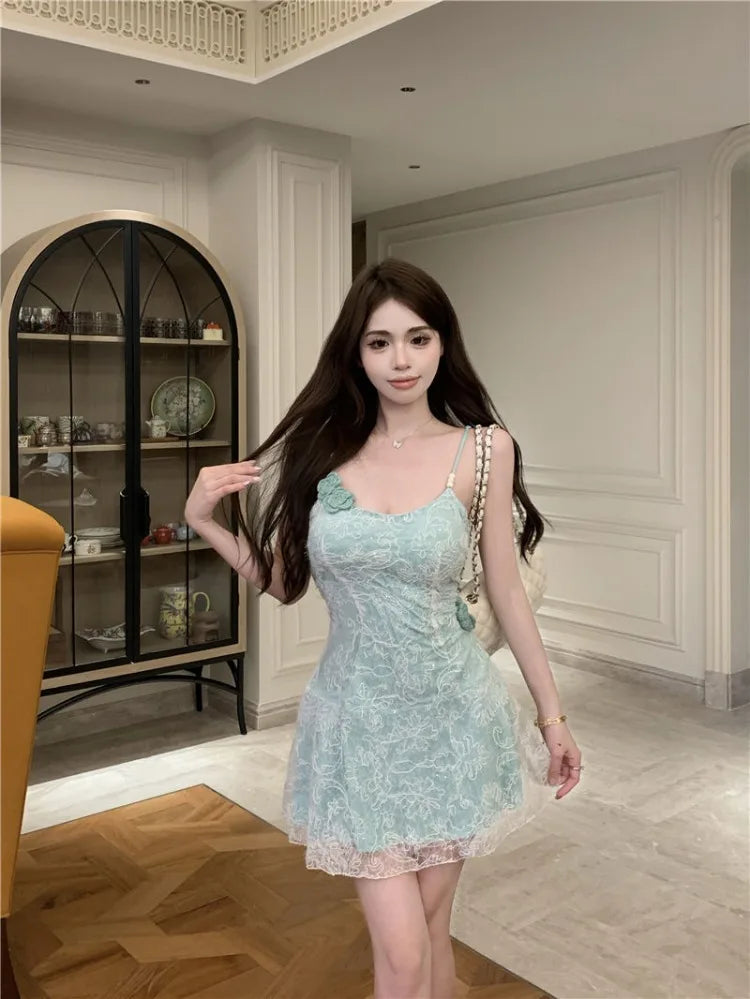 Mini Dresses Women Flowers Lace Patchwork Slim Slash Neck Backless Party Dress Female Sexy Elegant Holiday Casual