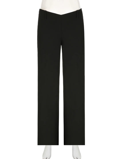 Casual Loose Solid Suitpants Office Lady Basic Mid-Waisted Straight Wide Leg Pants Women Summer Fashion Streetwear