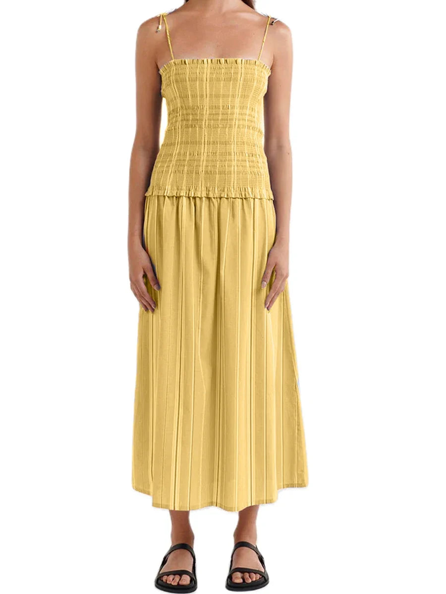 Summer Striped Holiday Long Dress Women Elegant Fashion Sleeveless Sling Dresses Female Casual Simple A-line Vestidos 2024 New