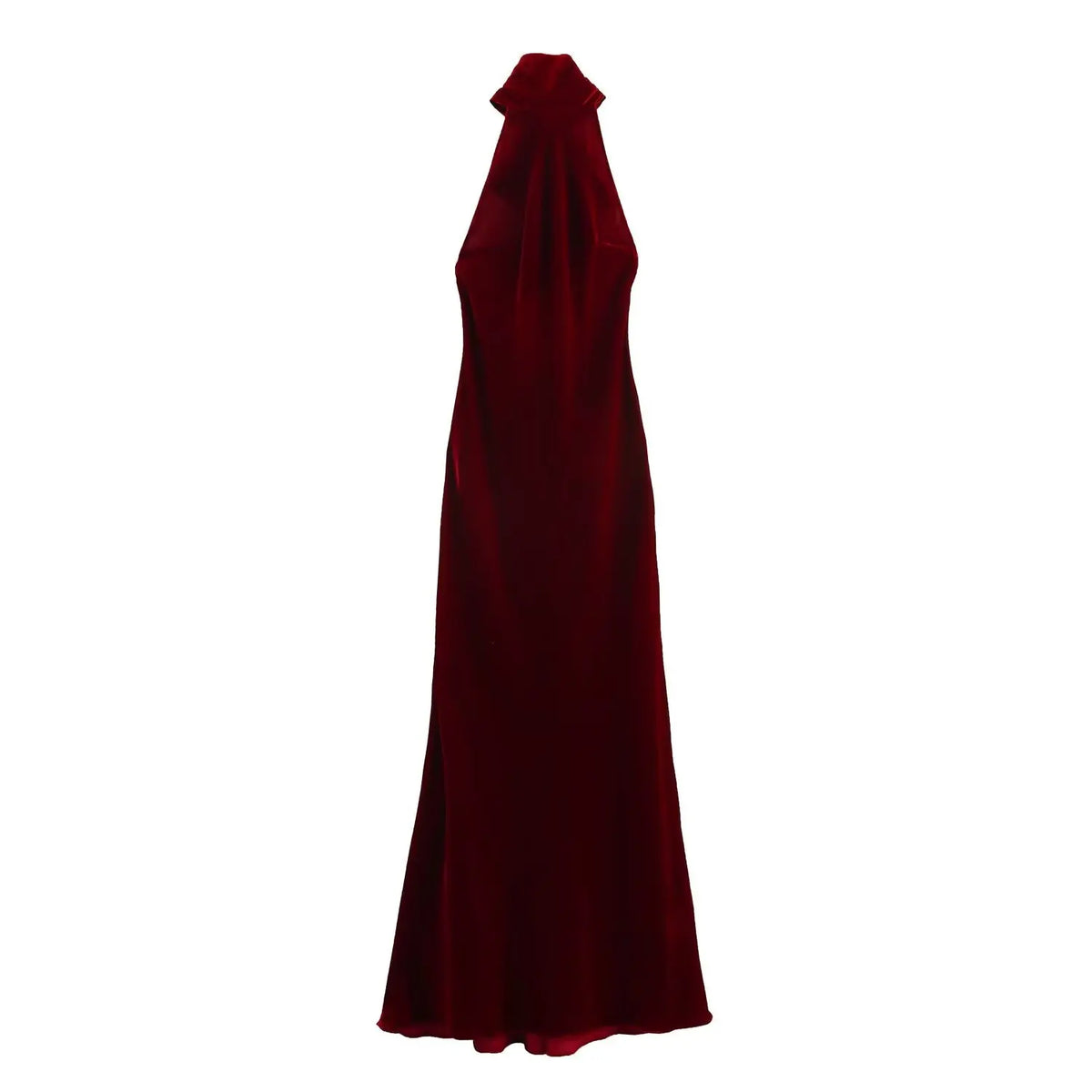 Halter Neck Ruched Bust Satin Column Maxi Dress