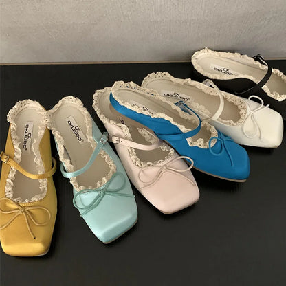 Summer Spring Female Slides Ladies Flats Slippers Shoes Fashion Butterfly-Knot Women Flats Slippers Sandals Shoes Mules