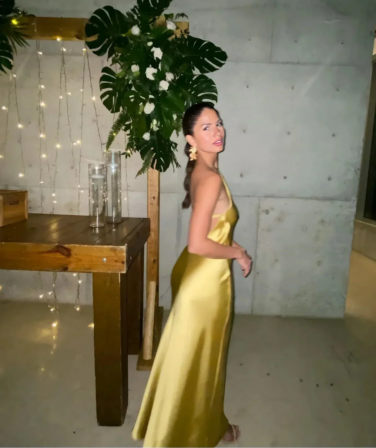 Asymmetric Strap Backless Slit Satin Maxi Dress