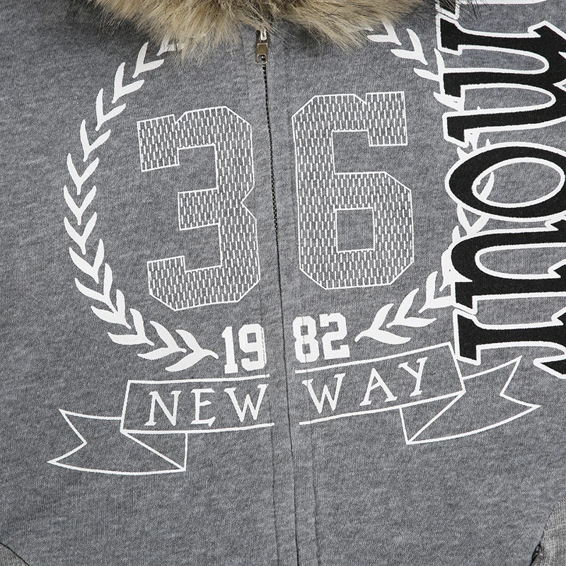 Preppy Style Fur Trim Hooded Sweatshirt Coats Winter Casual Warm Thick Zipper Long Sleeve Hoodies Women Streetwear