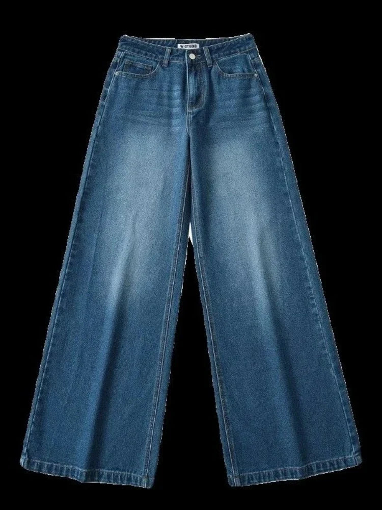 Retro American plus straight leg women jeans washed and versatile Gothic Harajuku loose fit high waisted casual jeans y2k pants