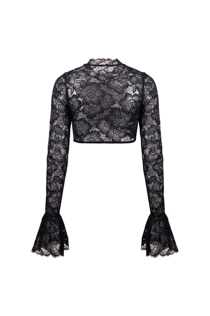 Long Sleeve Lace Charming Mesh Crop Top