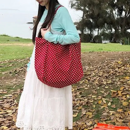 Korean Retro Polka Dot Tote Bag for Female College Students Versatile Class Large Capacity Portable Shoulder Bags