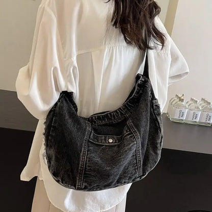 Single Shoulder Denim Women Bag Casual Korean Versatile Outdoor Crossbody Large Capacity Bags