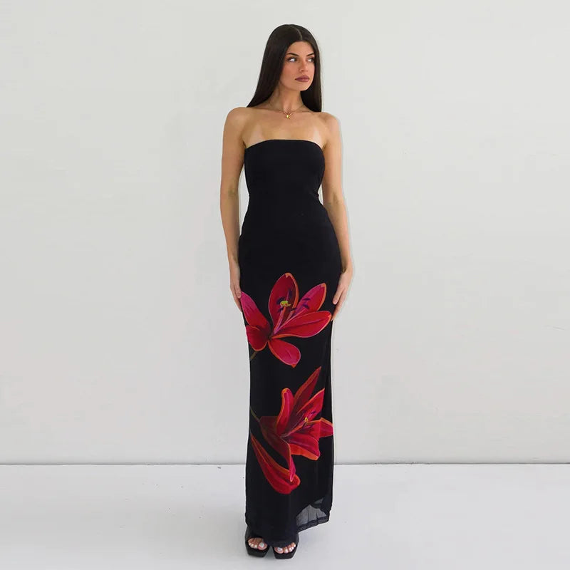 Lily Floral Print Strapless Bodycon Maxi Dress