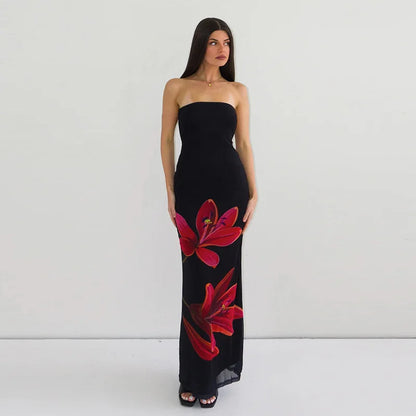 Lily Floral Print Strapless Bodycon Maxi Dress