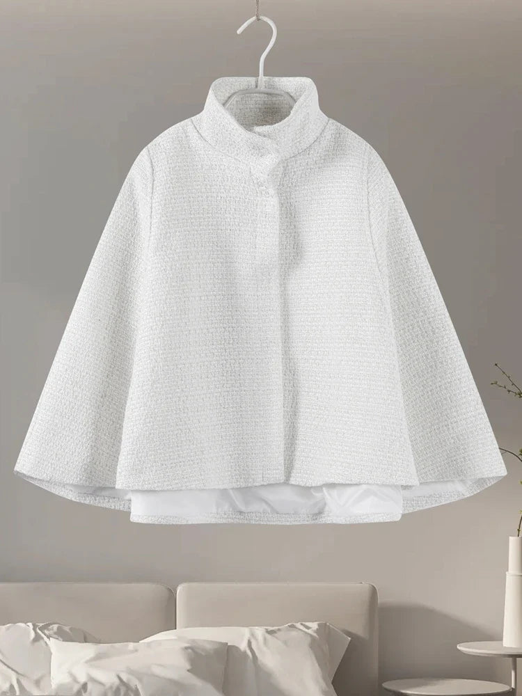 Elegant Cloak Women Loose High Neck A Line Hidden Button Coats Female 2025 Spring New Fashion Solid Soft Chic Cloaks Lady