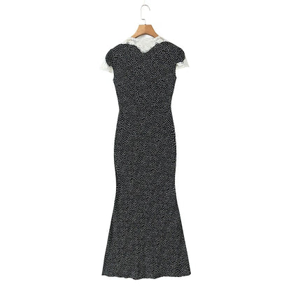 New 2026 Women Short Sleeve V Neck Elegant A-line Midi Summer Polka Dot Dresses Holiday Robe