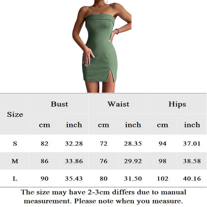 Women Sleeveless Mini Dress Skinny Strapless Slim Dress Side Split Sexy Sheath Dress Solid Color Evening Party Dress
