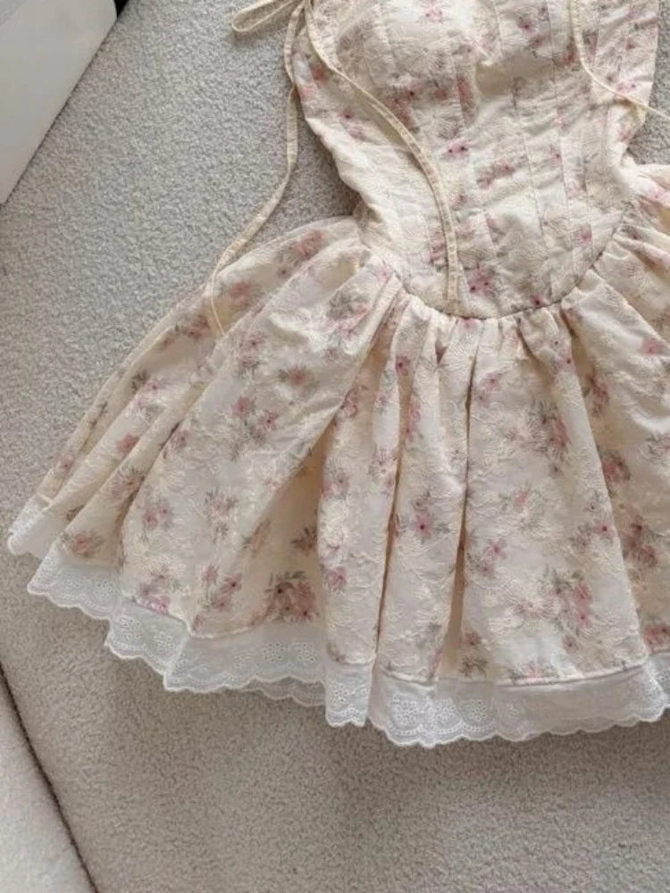 New Korean Style Sweet Kawaii Strap Dress Women Chic Design Y2k Slim Fashion Mini Dress Japanese Cute Casual High Street Outfits