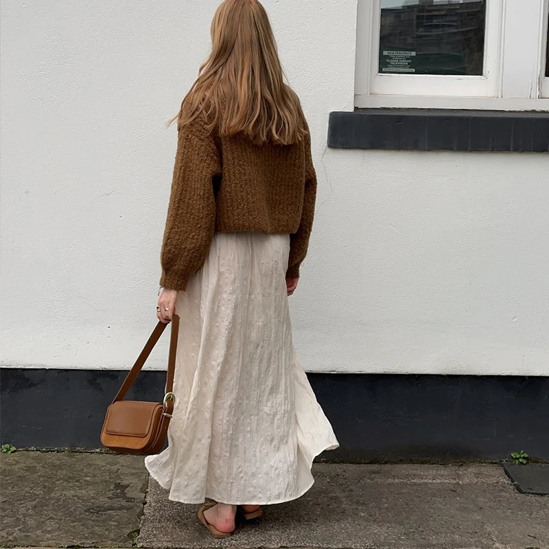 Solid Color Simple Knitted Women's Cardigan Casual Loose Round Neck Single Breasted Sweater Fashion Retro Tops Short Sweaters