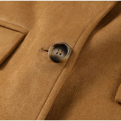 Retro Suede Female Jacket Chic Single Breasted Long Sleeve Lapel Loose Blazer Coat Women 2025 Spring High Street Lady Outerwear