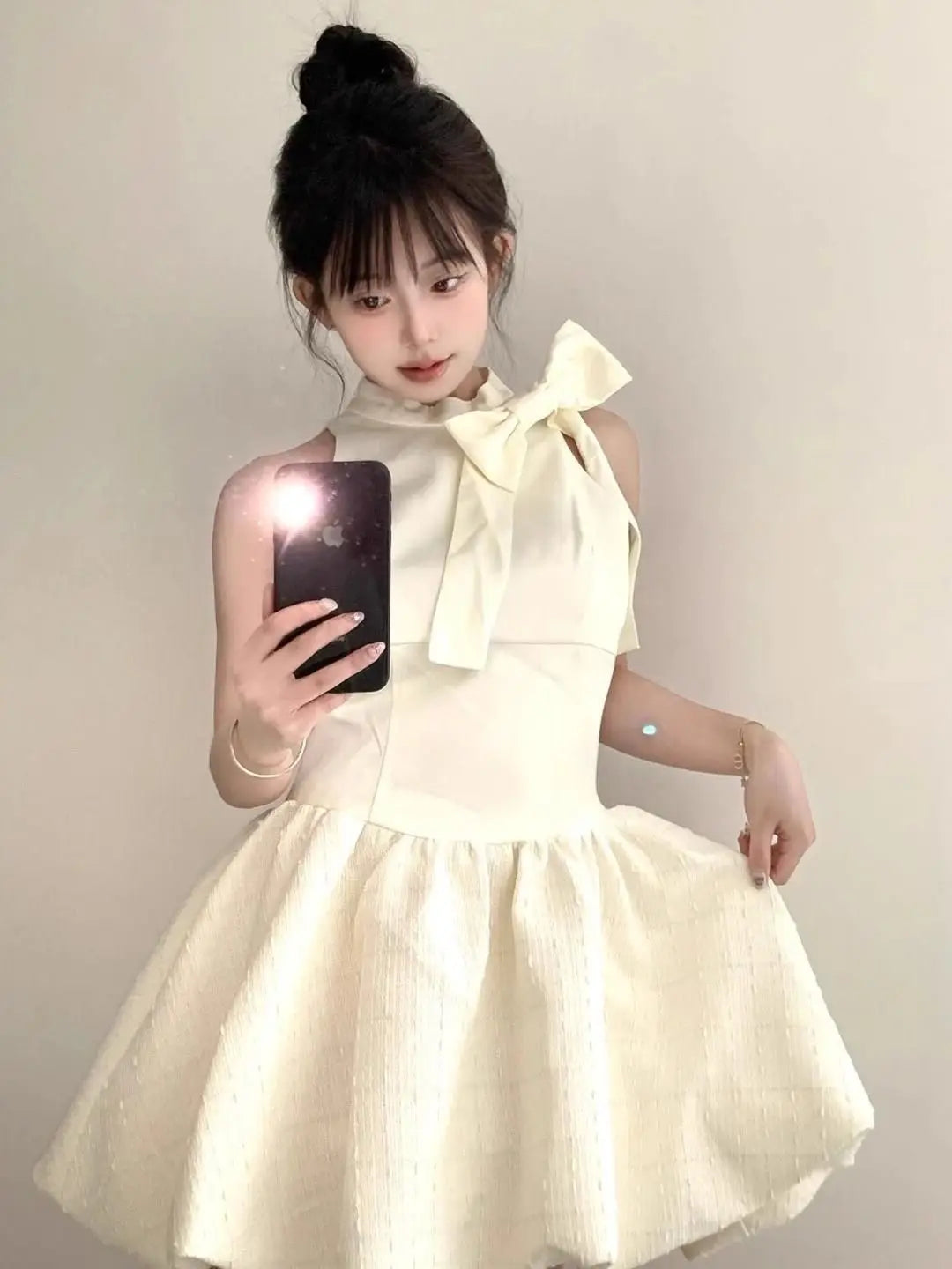 Dress Bow French Style High-End Daughter Summer New Style Waist Slimming Sleeveless Puffy Skirt