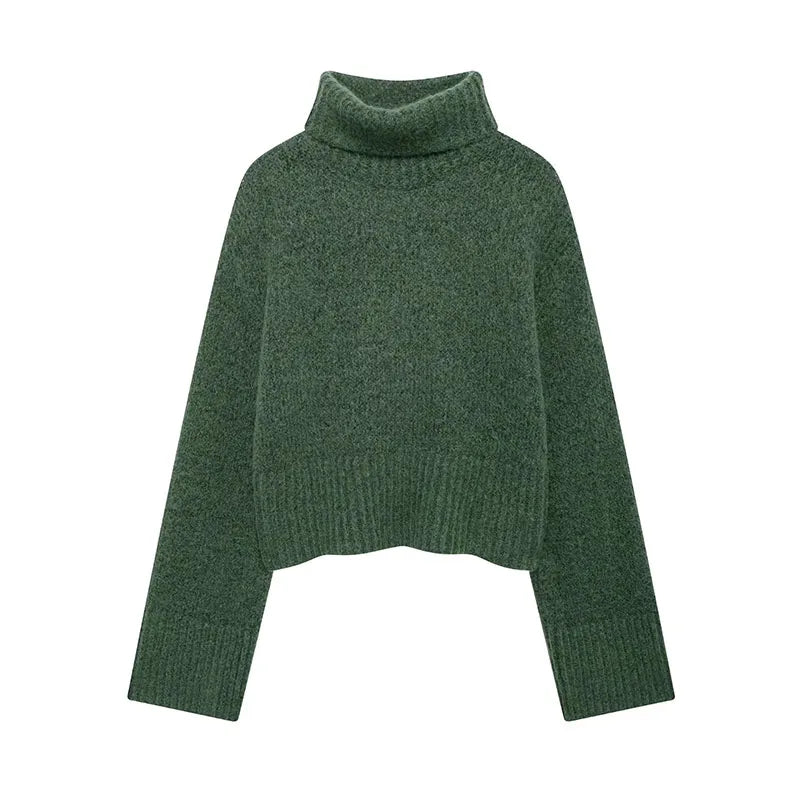 Cropped Pullovers Women Sweater Knit Loose Turtleneck Long Sleeve Female Knitted Top Autumn Winter Fashion Lady Outwear