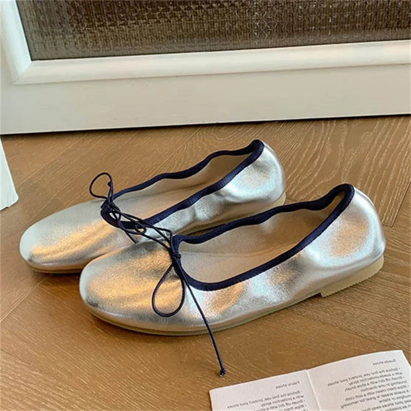 Comfortable Soft Leather Round Toe Flats Heels Women's Sandals Fashion Butterfly-knt Daily Dress Shoes Sandals