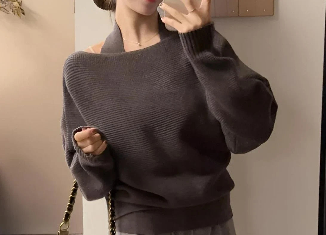 Gentle and Unique Temperament, One Shoulder Design, Autumn Hanging Neck Vest, Loose and Versatile Sweater for Women