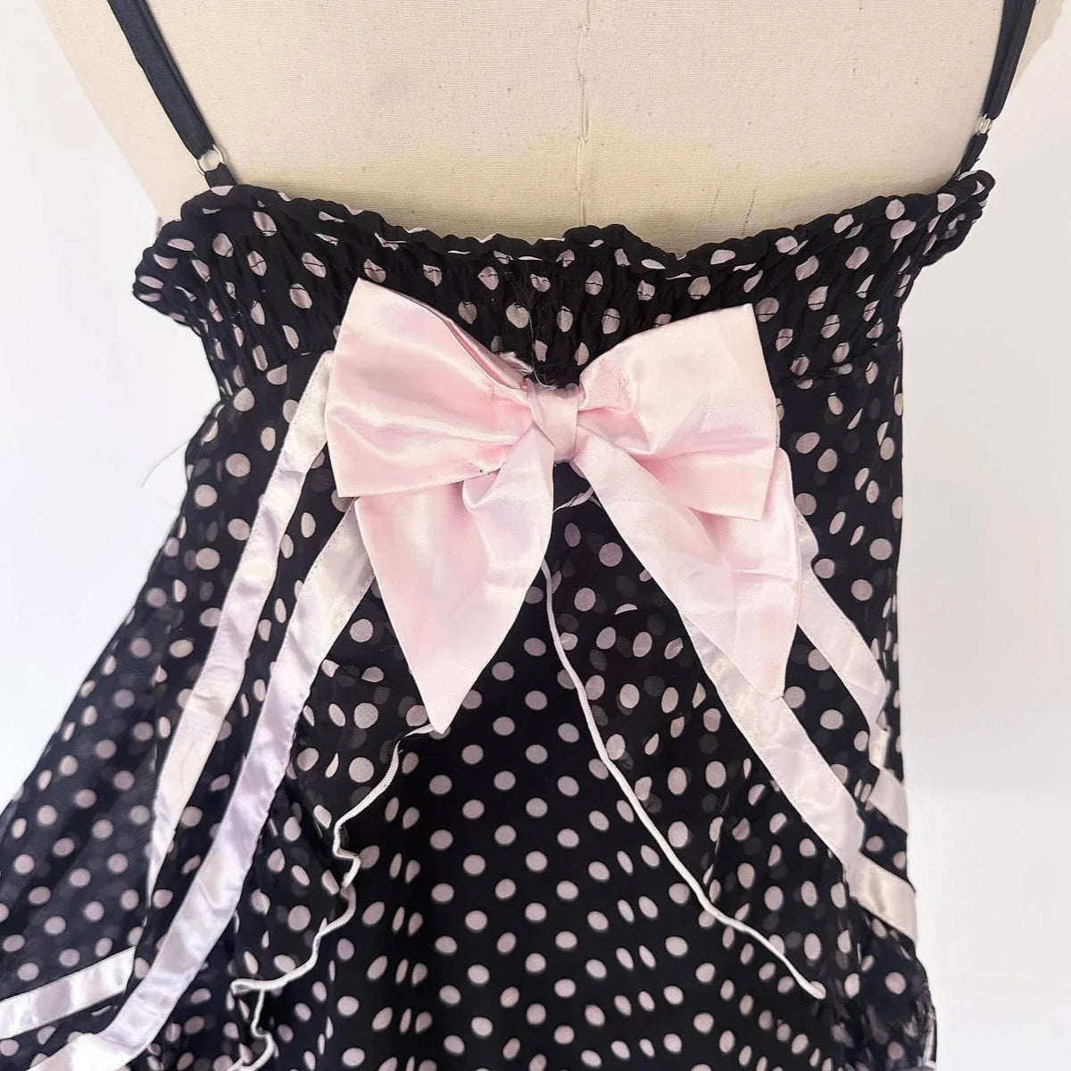 Off Shoulder Sweet Fresh Europe Sling Vest Panelled Bow Slim Waist Ruffles Tanks Unique Polka Dot All-match Elegant Y2K Camis