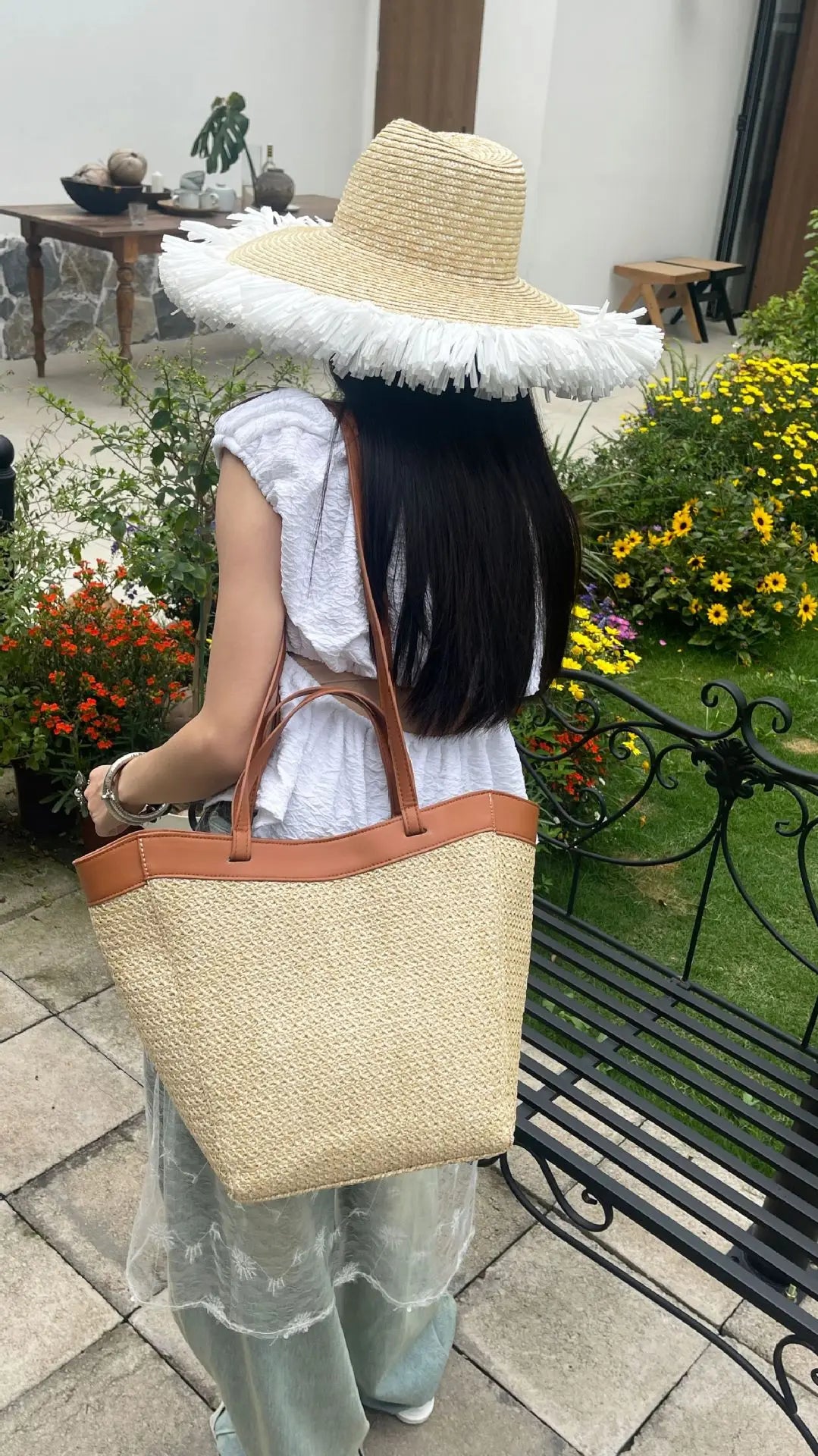 Summer Large Capacity Tote Bag Women Shoulder Bag Handmade Woven Bag Fresh Rural Handheld Grass Woven Women Bag