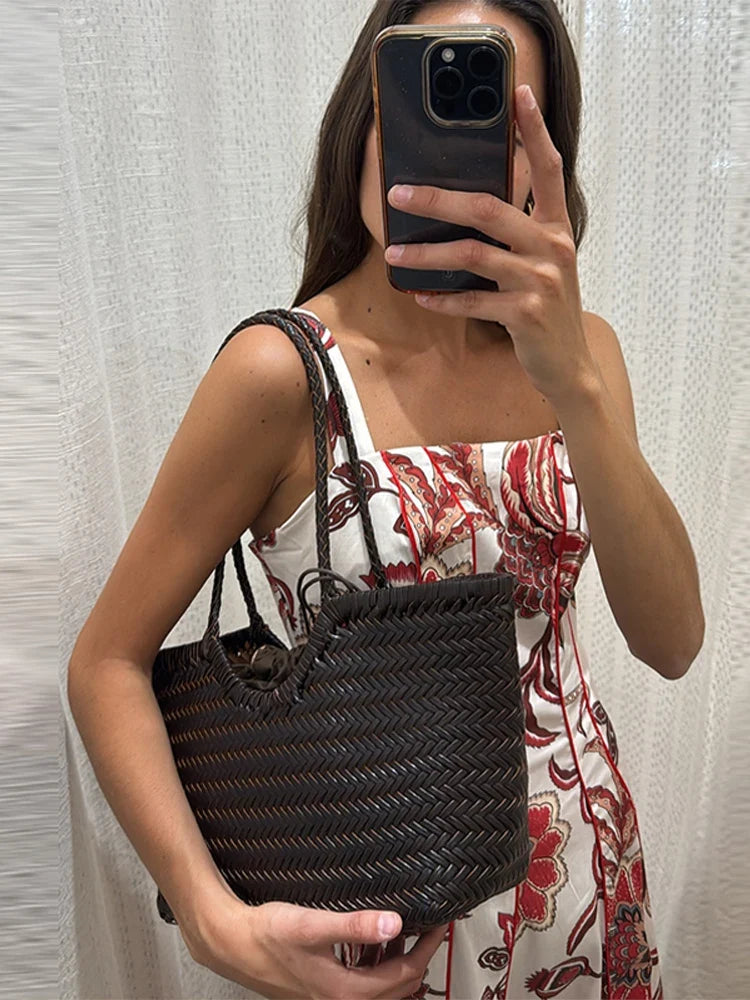 Halter Printed Long Dress Square Collar Slimming Waist Cinched Pleated Suspender Straps Dresses Backless Robes Women's Clothing
