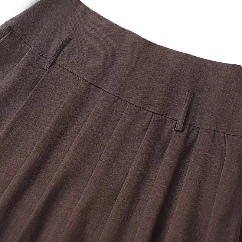 New Commuting Preppy Style Pleated Skirt For Women Side Zipper High Waist Spring Autumn Knee Length Skirts
