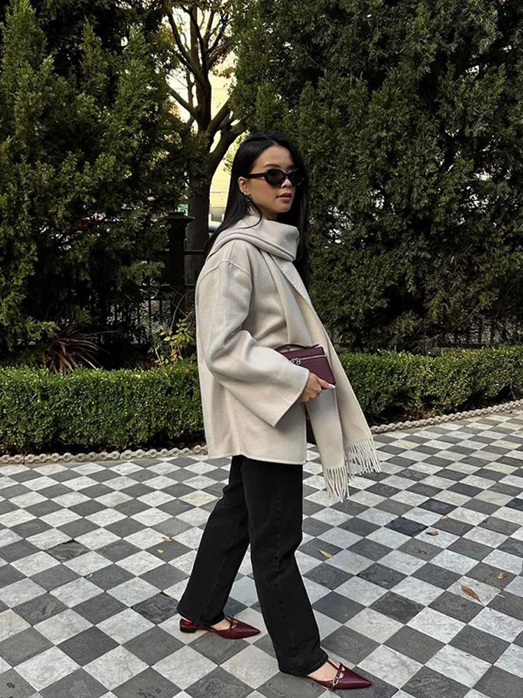 Elegant Single Breasted Towel Collar Jacket Women 2025 Fashion White Coat Loose Fit Office Lady Autumn Casual Commute Outerwear