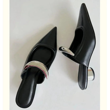 Brand New for Dropship Slip On Pointy Toe Mules Sandals Elegant Mid Heels Comfort Walking Summer Slides Mules Shoes