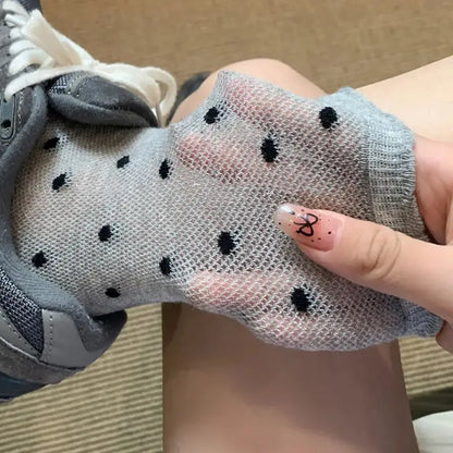Summer Thin Bow Dot Lace Mid Tube Socks Versatile Mesh Hollow College Style Sweet Stacked Socks Japanese JK Calf Socks for Women