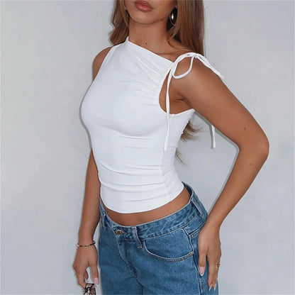 Ruched Lace Up Bodycon Crop Top