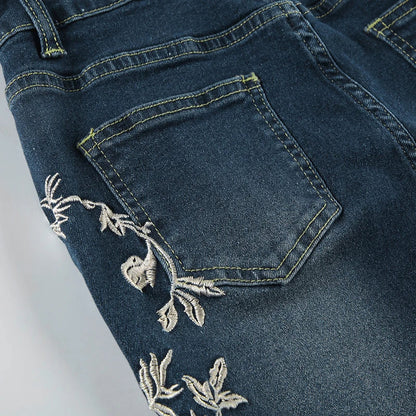 Y2K Rose Embroidered Trumpet Jeans Women Fashion Aesthetic Slim Flare Pants Vintage Blue 2000s Denim Trousers Spring