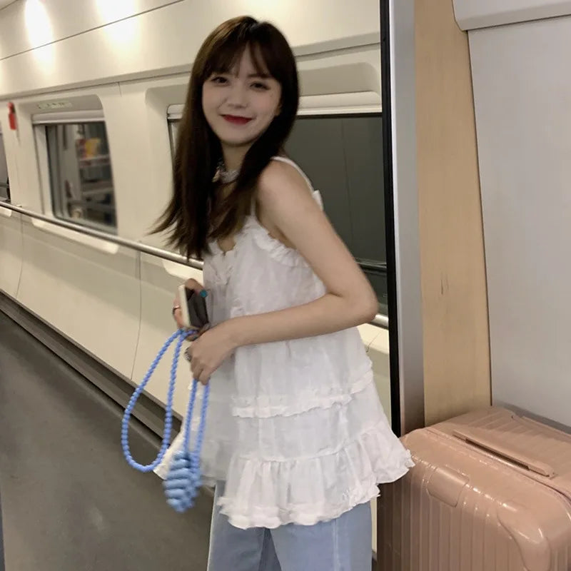 Women's Camisole Tank Tops Korean Style Sweet Casual Spaghetti Straps Vest